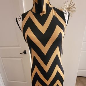 B.A.B.E. Society ~ Black & Beige Chevron Print Mini Dress